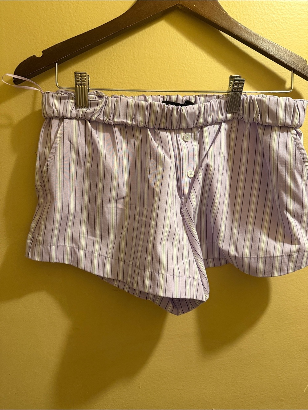 Zara Lavender and White Striped Elastic-Waist Shorts